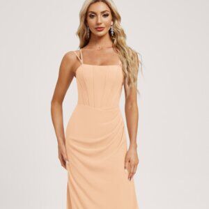 A-line Square Floor-Length Chiffon Bridesmaid Dress